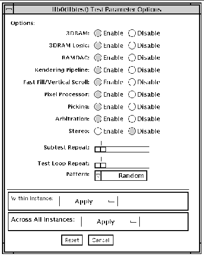 Screenshot of the ffbtest Test Parameter Options dialog box.