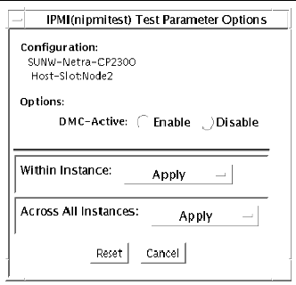 Screenshot of the qlctest Test Parameter Options dialog box.