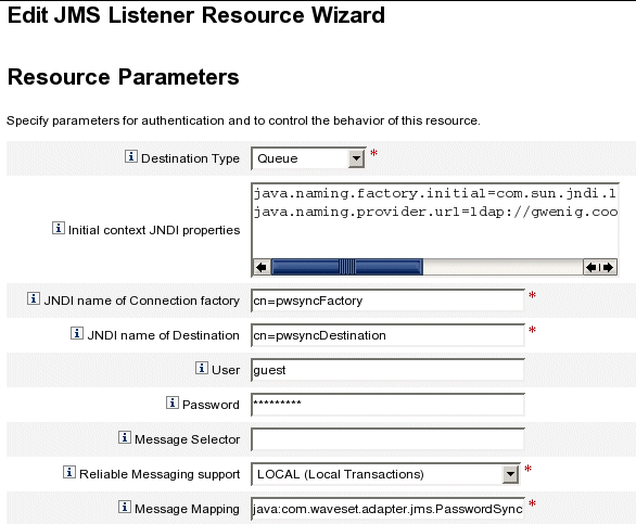 JMS 侦听器资源参数