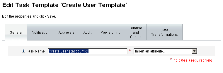 編輯 [Create User Template] 上的 [General] 標籤