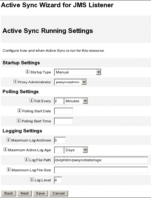 [Active Sync 執行設定] 頁面