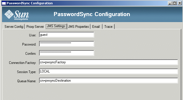 [JMS Settings] 標籤上的參數