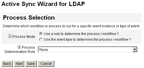 選取以根據 [Process Selection (Rule)] 頁面中的每個事件實例之事件類型執行工作流程或程序。