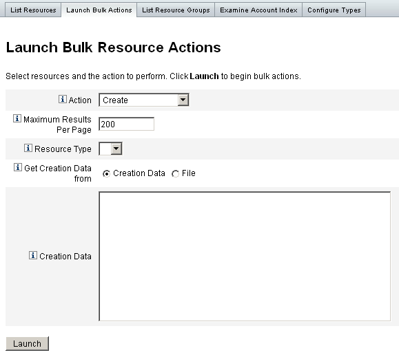 從 CSV 格式的檔案或透過指定建立資料來啟動批次處理資源動作。