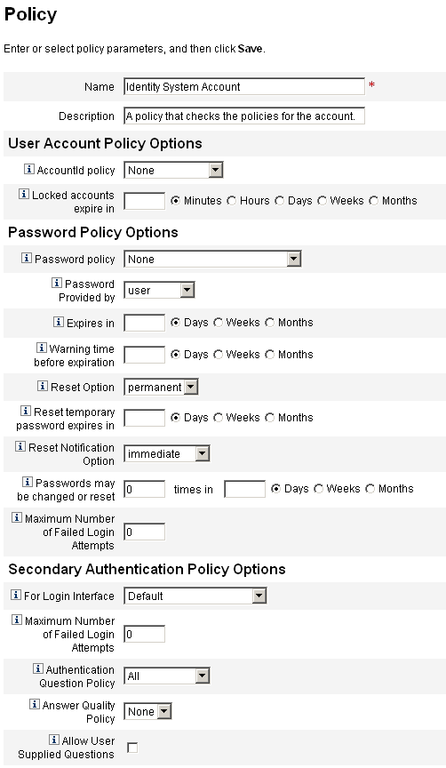 在 [Identity Manager Policy] 頁中建立和編輯策略。