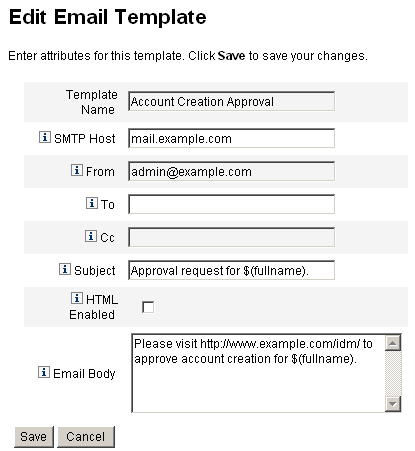 使用 [Edit Email Templates] 頁面，自訂當動作發生時，電子郵件的傳送地以及收件者的詳細資訊。