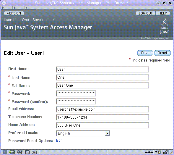 Access Manager 主控台 — 使用者設定檔檢視