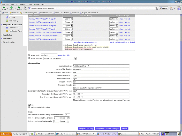 Screen capture: Clustered OTP Host Availability Plan
Variables Page: System Management Server Variables