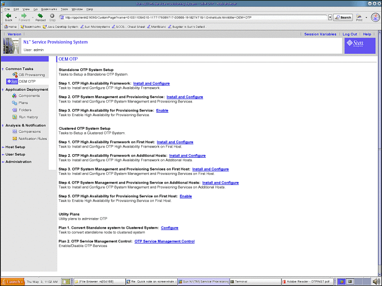 Screen capture: Open Telecommunications Platform Task page