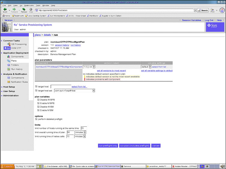 Screen capture: Service Management Plan page