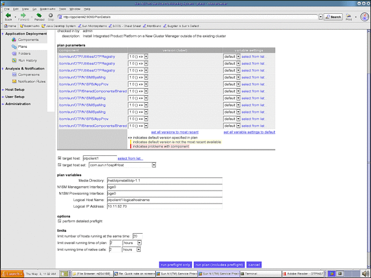 Screen capture: Availability Plan Parameters page