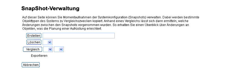 Beispiel für SnapShot-Verwaltungsseite