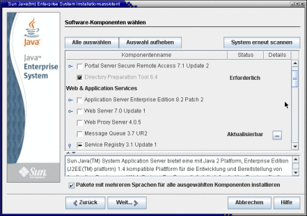 Abbildung der Seite "Software-Komponenten wählen".