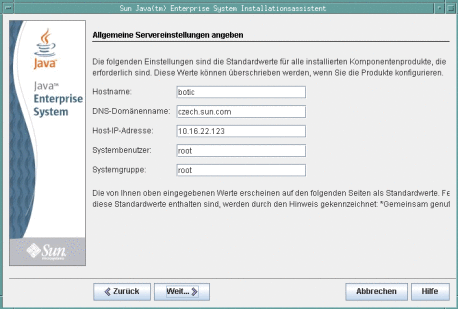Abbildung der Seite "Allgemeine Servereinstellungen".