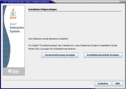 Abbildung der Seite "Installation fehlgeschlagen".