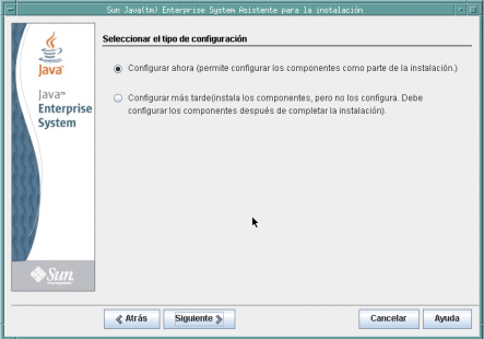 Captura de pantalla de la página Seleccionar tipo de configuración.
