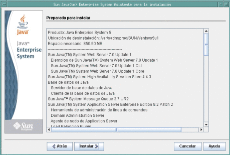 Captura de pantalla de la página Preparado para instalar.