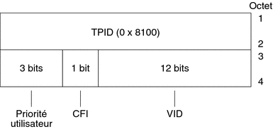 La figure suivante illustre la disposition de l'en-tête de balise Ethernet, telle que décrite dans le contexte précédent.