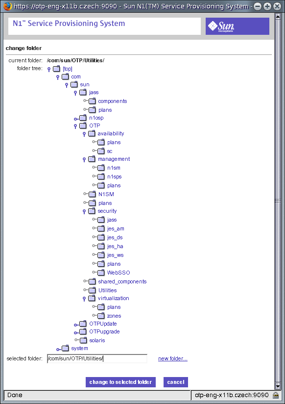 Figure showing the N1 SPS folder structure of Sun OTP
plug-in