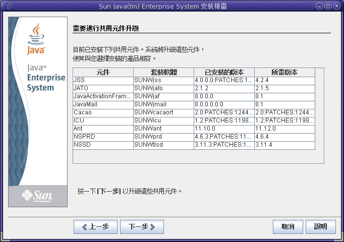 [需要進行共用元件升級] 頁面的螢幕擷取。