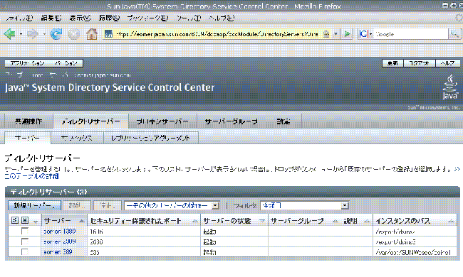 画面キャプチャは、Directory Server サーバーの一覧を示しています。