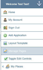Welcome menu – Manage Pages