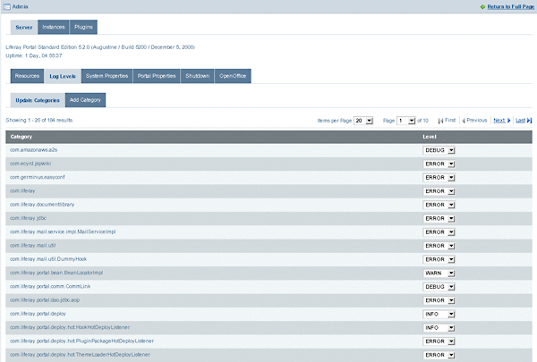 Changing the logging level