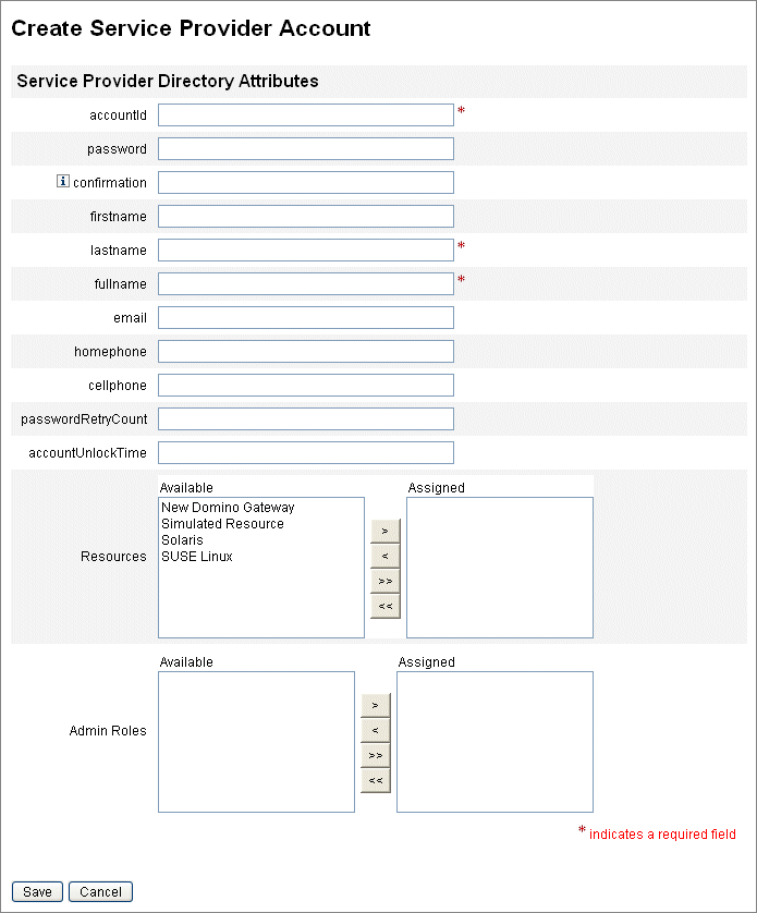 Figura en la que se muestra la página Crear cuenta de Service Provider.