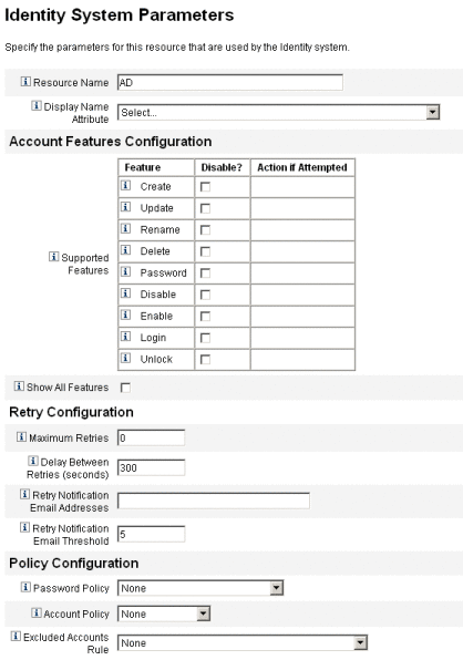 Figura ilustrativa de Asistente de recursos: Parámetros de Identity System (Sistema de identidad).