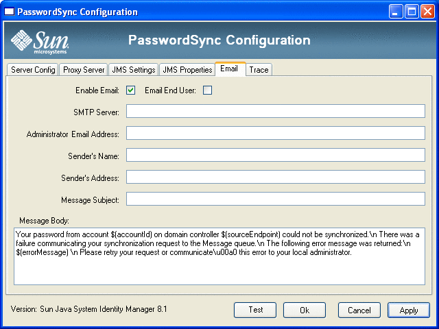 Figura que muestra el cuadro de diálogo Email del asistente de PasswordSync