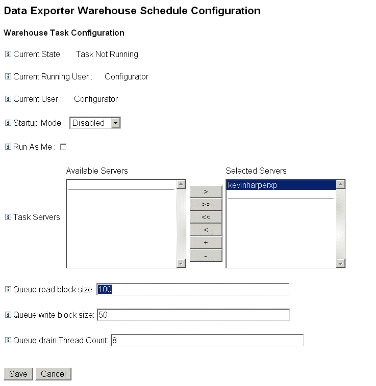 Figura con la sección Configuración de la programación del almacén del exportador de datos.