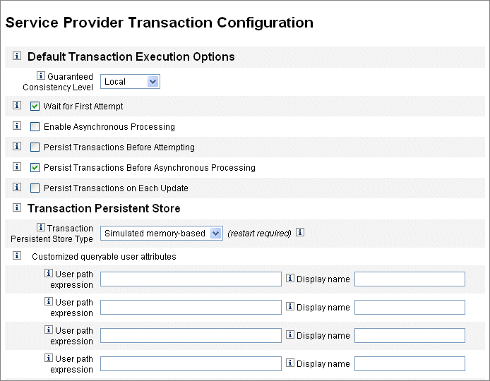 Figura en la que se muestra la página de configuración de transacciones de Service Provider