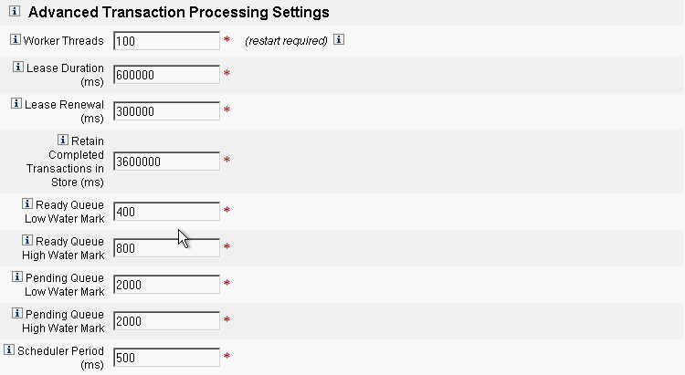 Figura en la que se muestra la sección Configuración avanzada de procesamiento de transacciones de la página Editar configuración de transacciones