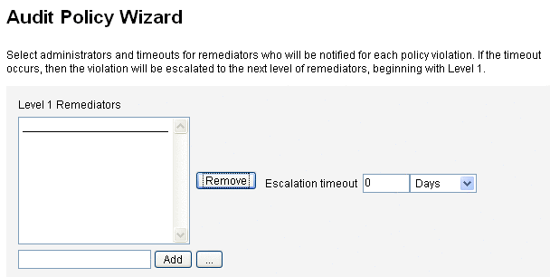 Figura con la pantalla para seleccionar remediadores de nivel 1 en el asistente de directiva de auditoría