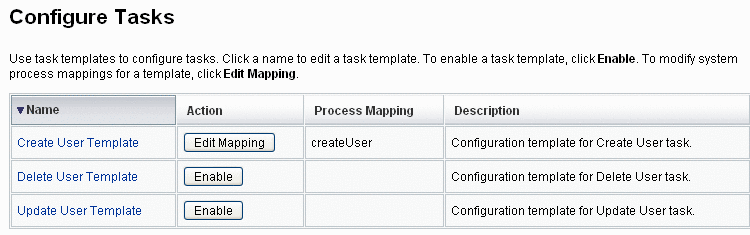 Figure représentant un tableau Configurer les tâches mis à jour avec le nom du processus listé dans le menu Mappage des processus.