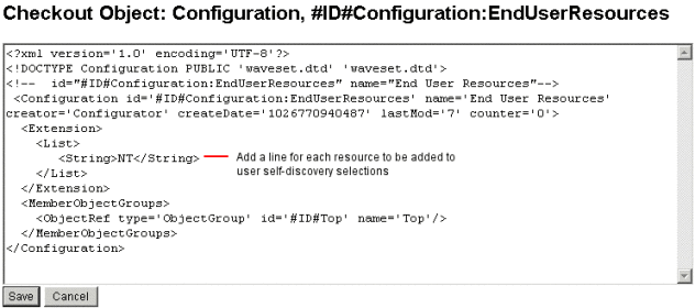 Figure illustrant l'objet Configuration « End User Resources ».