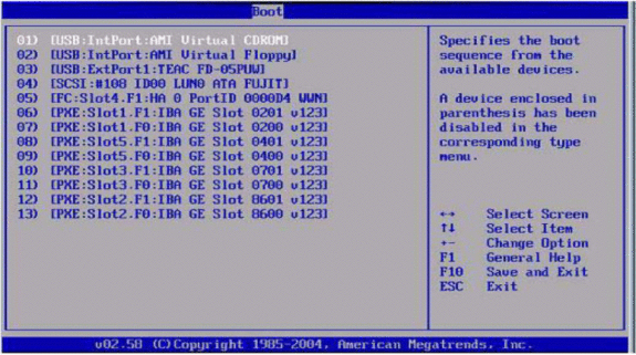 Boot Device Priority menu