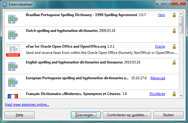 Extensies installeren (Oracle Open Office 3 Aan de slag-gids)