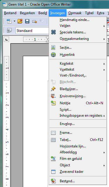 De Writer-menubalk met het menu Opmaak geopend
