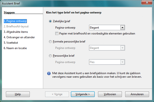 Voorbeeld van een pagina in een Assistent