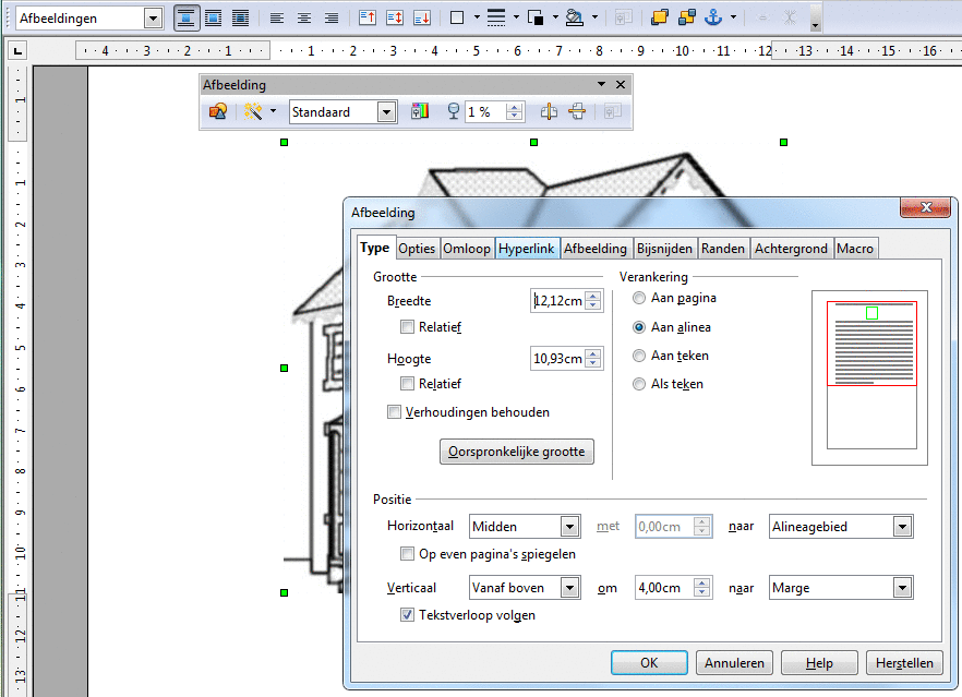 Afbeelding in tekstdocument