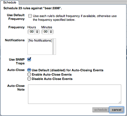 MySQL Enterprise Dashboard: Scheduling Dialog