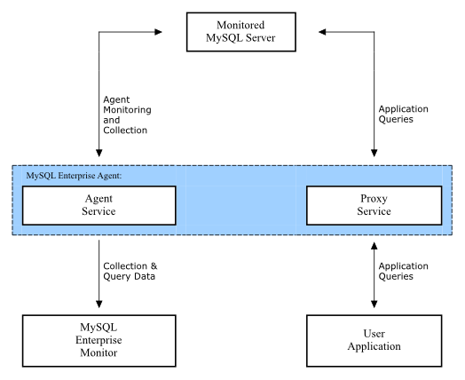 The MySQL Enterprise Monitor Architecture when using proxy
            and agent services for the same MySQL Server