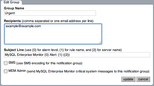 MySQL Enterprise Dashboard: Edit Notification
          Group