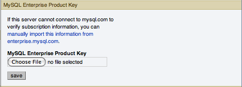 MySQL Enterprise Dashboard Settings: Product
              Key