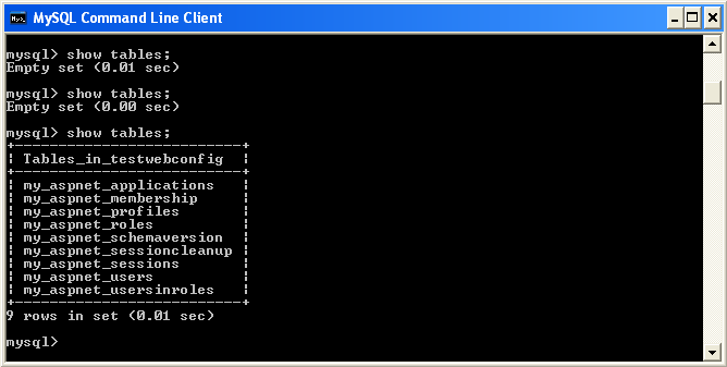 MySQL Website Configuration Tool -
          Tables