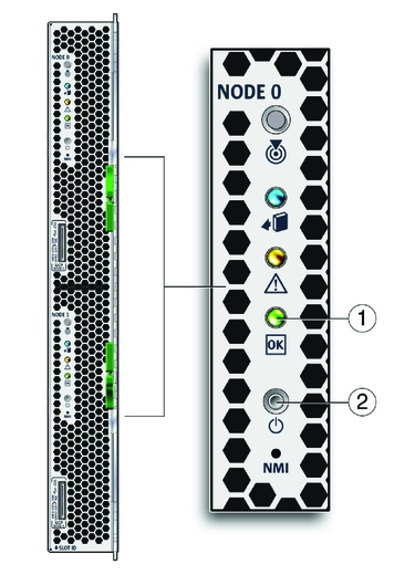 image:An illustration showing the front panel buttons and LEDs.