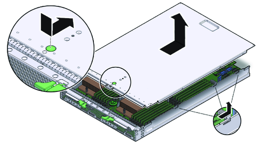 image:An illustration showing how to remove the server module top cover.