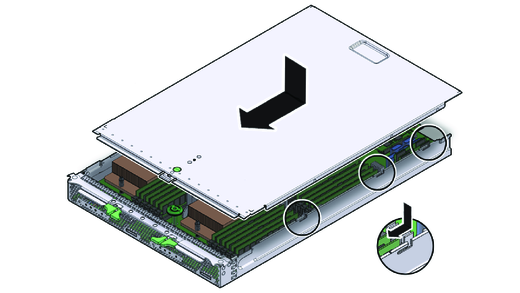 image:An illustration showing how to install the server module top cover.