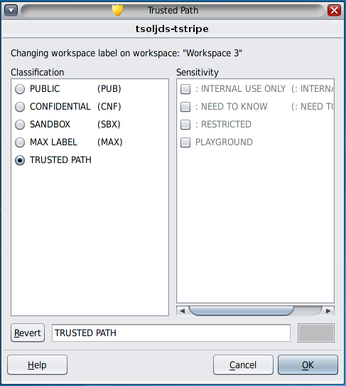 Graphic shows the Trusted Path label being selected.